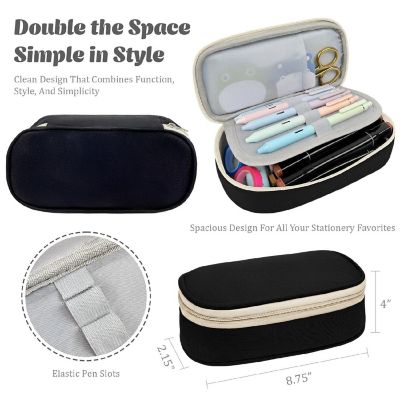 Wrapables Large Capacity Double Compartment Pencil Case, Black Image 1