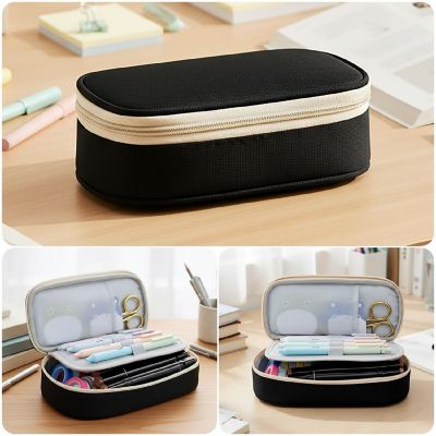 Wrapables Large Capacity Double Compartment Pencil Case, Black Image 2
