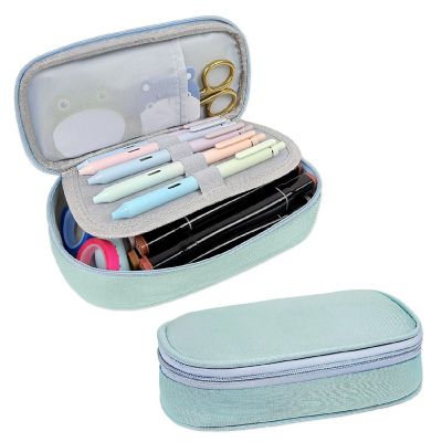 Wrapables Large Capacity Double Compartment Pencil Case, Blue Image 1