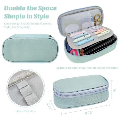 Wrapables Large Capacity Double Compartment Pencil Case, Blue Image 1