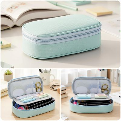 Wrapables Large Capacity Double Compartment Pencil Case, Blue Image 2