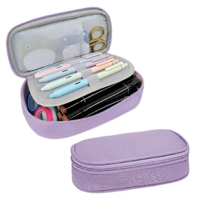 Wrapables Large Capacity Double Compartment Pencil Case, Orchid Image 1