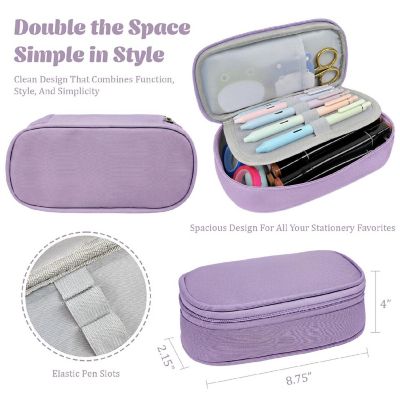 Wrapables Large Capacity Double Compartment Pencil Case, Orchid Image 1