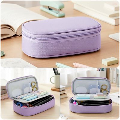 Wrapables Large Capacity Double Compartment Pencil Case, Orchid Image 2