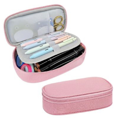 Wrapables Large Capacity Double Compartment Pencil Case, Pink Image 1