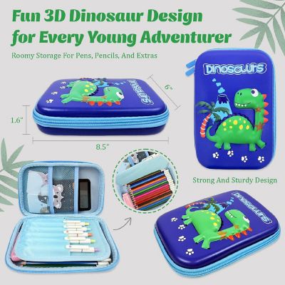 Wrapables Large Capacity EVA Hard Shell 3D Pencil Case, Dinosaurs Image 1