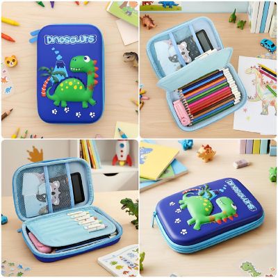 Wrapables Large Capacity EVA Hard Shell 3D Pencil Case, Dinosaurs Image 2