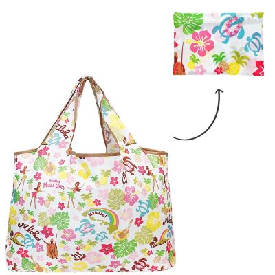 Wrapables Large Foldable Tote Nylon Reusable Grocery Bag, 3 Pack, Aloha Image 2