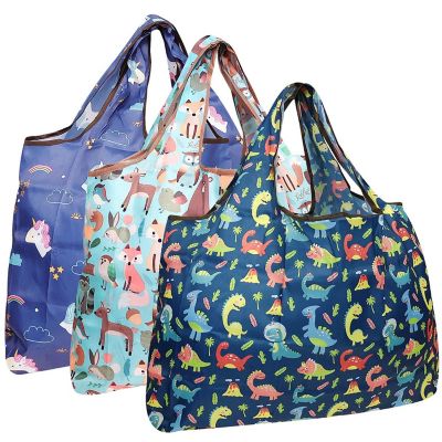 Wrapables Large Foldable Tote Nylon Reusable Grocery Bag, 3 Pack, Amazing Animals Image 1