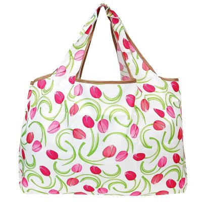 Wrapables Large Foldable Tote Nylon Reusable Grocery Bag, 3 Pack, Floral Brights Image 3