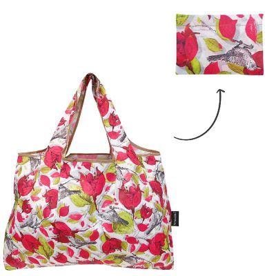 Wrapables Large Foldable Tote Nylon Reusable Grocery Bag, 3 Pack, Pink Floral Bloom Image 2