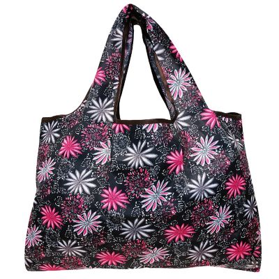 Wrapables Large Foldable Tote Nylon Reusable Grocery Bag, 3 Pack, Pink Floral Bloom Image 3