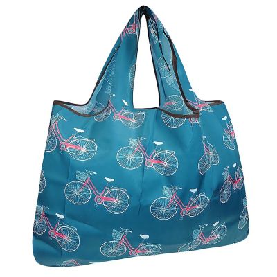 Wrapables Large Foldable Tote Nylon Reusable Grocery Bag, Bicycles Image 1