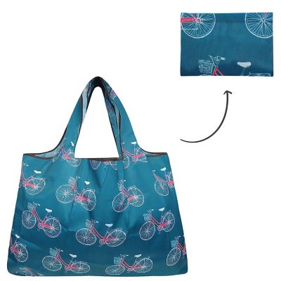 Wrapables Large Foldable Tote Nylon Reusable Grocery Bag, Bicycles Image 2