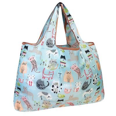 Wrapables Large Foldable Tote Nylon Reusable Grocery Bag, Cool Cats Image 1