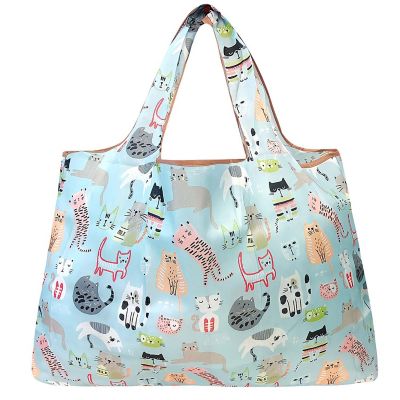 Wrapables Large Foldable Tote Nylon Reusable Grocery Bag, Cool Cats Image 1