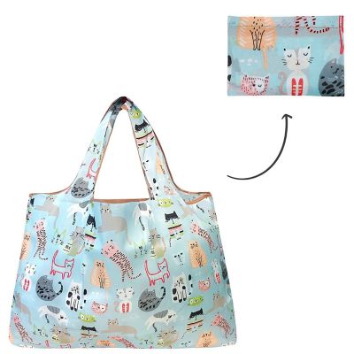 Wrapables Large Foldable Tote Nylon Reusable Grocery Bag, Cool Cats Image 2