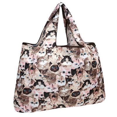 Wrapables Large Foldable Tote Nylon Reusable Grocery Bag, Cuddly Kitties Image 1
