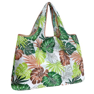 Wrapables Large Foldable Tote Nylon Reusable Grocery Bag, Fern Leaves Image 1