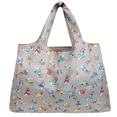 Wrapables Large Foldable Tote Nylon Reusable Grocery Bag, Gray French Bulldogs Image 1