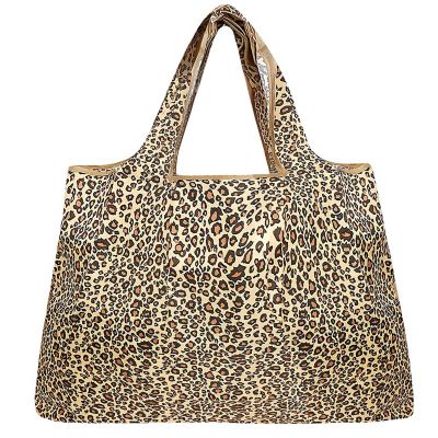 Wrapables Large Foldable Tote Nylon Reusable Grocery Bag, Leopard Print Image 1