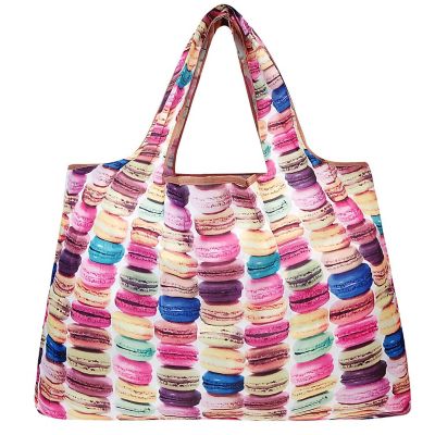Wrapables Large Foldable Tote Nylon Reusable Grocery Bag, Macarons Image 1