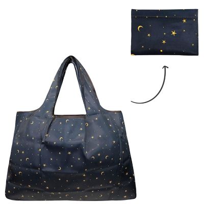 Wrapables Large Foldable Tote Nylon Reusable Grocery Bag, Moon & Stars Image 2