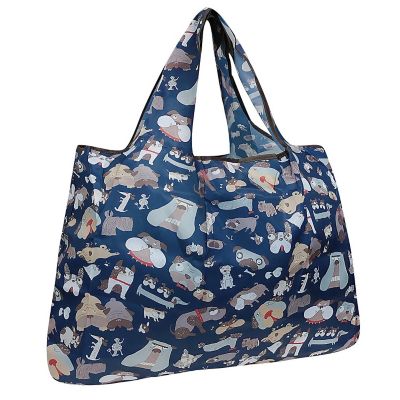 Wrapables Large Foldable Tote Nylon Reusable Grocery Bag, Navy Dogs Image 1