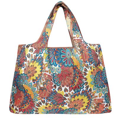 Wrapables Large Foldable Tote Nylon Reusable Grocery Bag, Peacock Image 1