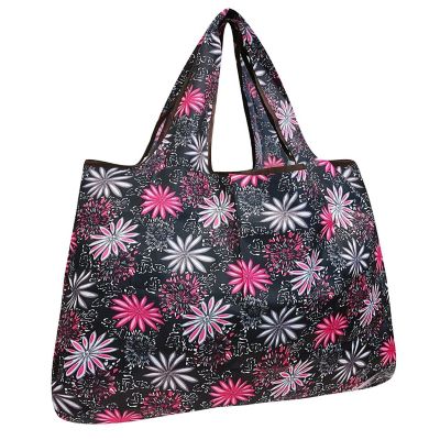 Wrapables Large Foldable Tote Nylon Reusable Grocery Bag, Pink in Bloom Image 1