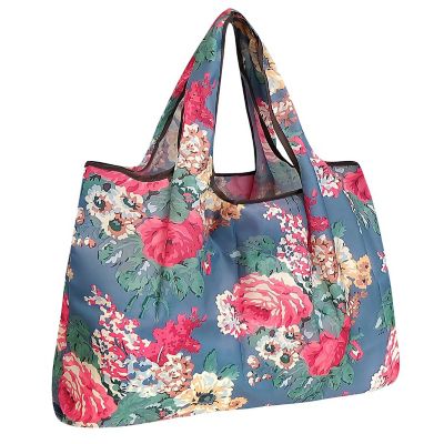 Wrapables Large Foldable Tote Nylon Reusable Grocery Bag, Spring Floral Image 1