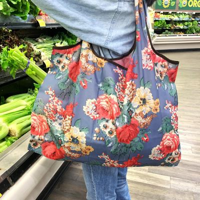 Wrapables Large Foldable Tote Nylon Reusable Grocery Bag, Spring Floral Image 1