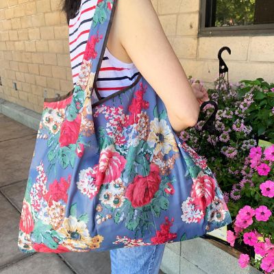 Wrapables Large Foldable Tote Nylon Reusable Grocery Bag, Spring Floral Image 2