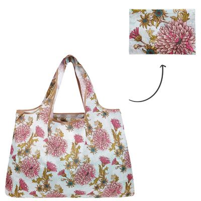 Wrapables Large Foldable Tote Nylon Reusable Grocery Bag, Vintage Chrysanthemums Image 2