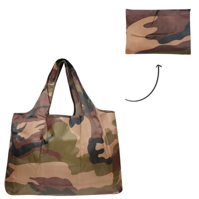 Wrapables Large Foldable Tote Nylon Reusable Grocery Bags, 3 Pack, Pets, Camo, Paisley Image 2
