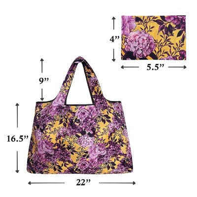 Wrapables Large Foldable Tote Nylon Reusable Grocery Bags, 5 Pack, Exotic Bloom Image 1