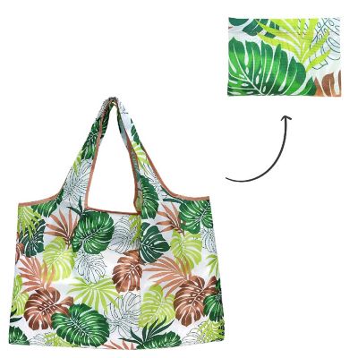 Wrapables Large Foldable Tote Nylon Reusable Grocery Bags, 5 Pack, Flowers & Ferns Image 2