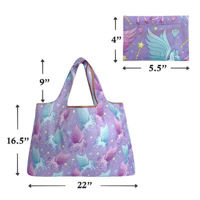 Wrapables Large Foldable Tote Nylon Reusable Grocery Bags, 5 Pack, Mythical Paradise Image 1