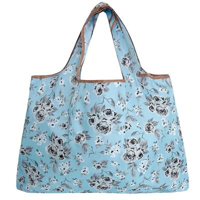 Wrapables Large Foldable Tote Nylon Reusable Grocery Bags, Gray Floral Image 1