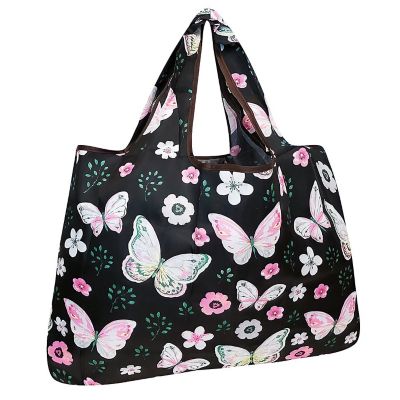 Wrapables Large Foldable Tote Nylon Reusable Grocery Bags, Midnight Butterfly Image 1