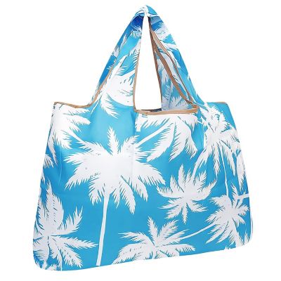 Wrapables Large Foldable Tote Nylon Reusable Grocery Bags, Palm Trees in Blue Image 1