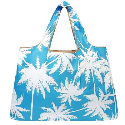 Wrapables Large Foldable Tote Nylon Reusable Grocery Bags, Palm Trees in Blue Image 1