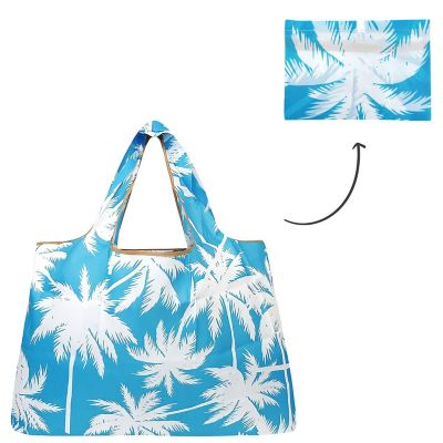 Wrapables Large Foldable Tote Nylon Reusable Grocery Bags, Palm Trees in Blue Image 2