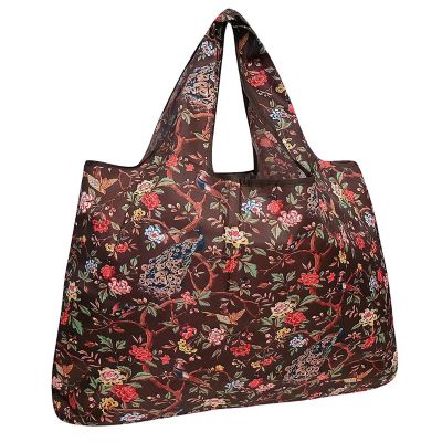 Wrapables Large Foldable Tote Nylon Reusable Grocery Bags, Peacocks & Peonies Image 1