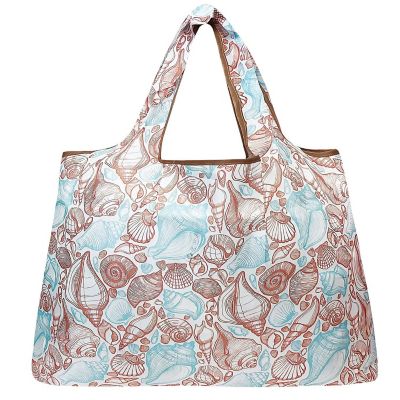 Wrapables Large Foldable Tote Nylon Reusable Grocery Bags, Seashells Image 1