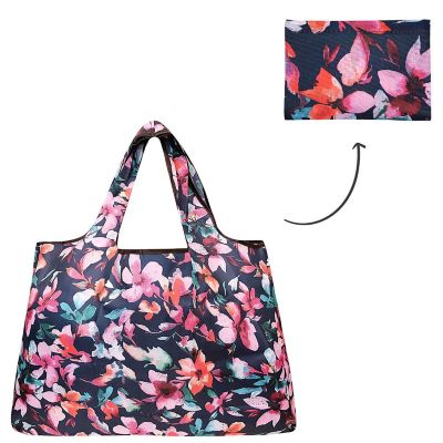 Wrapables Large Foldable Tote Nylon Reusable Grocery Bags, Tropical Flowers Image 2