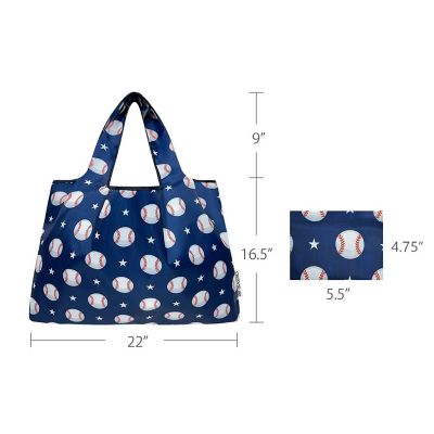 Wrapables Large Nylon Reusable Shopping Bag, Baseball Image 1