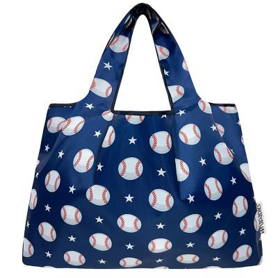 Wrapables Large Nylon Reusable Shopping Bag, Baseball Image 2