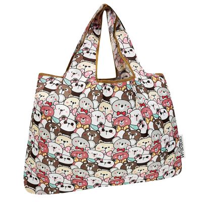 Wrapables Large Nylon Reusable Shopping Bag, Funny Bears Image 1