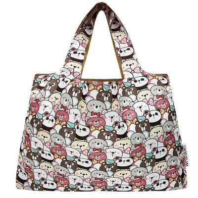 Wrapables Large Nylon Reusable Shopping Bag, Funny Bears Image 2